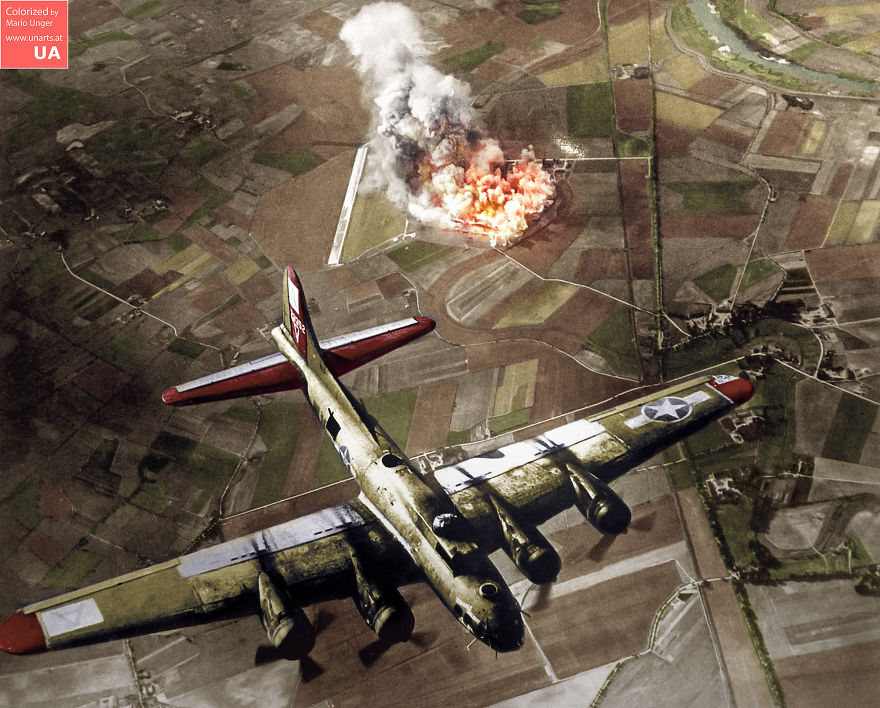 An 8th Air Force B-17 Makes A Bombing Run Over Marienburg, Germany, In 1943