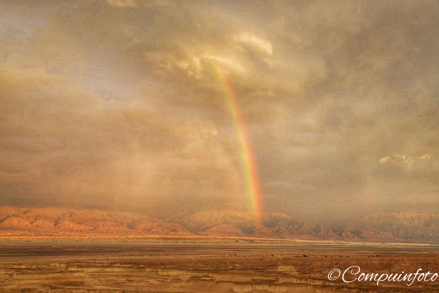 Rainbow Over Jordan Desert, Seen From Masada
