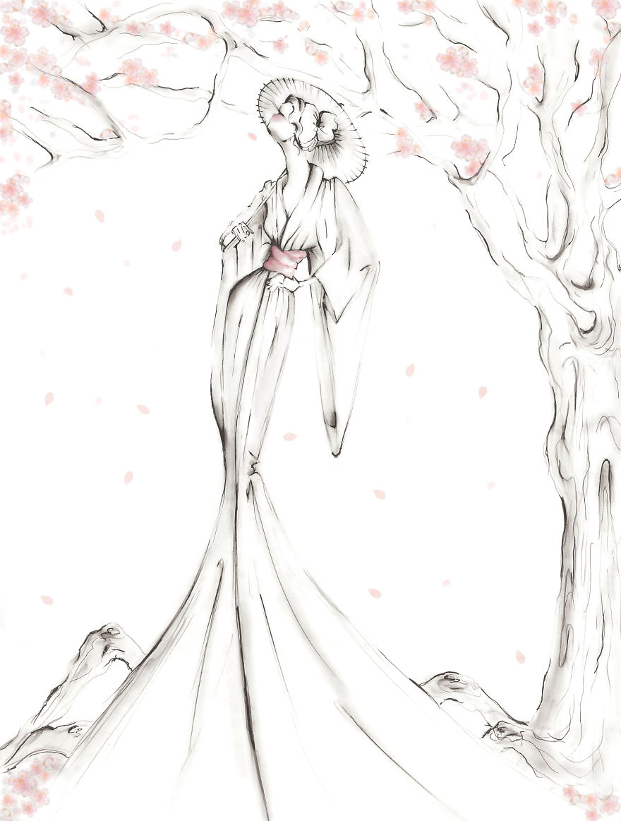 Geisha Under The Cherry Blossoms