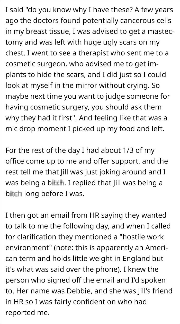 Woman Gets Revenge On A Co-Worker That Bullied Her For Months For Having Breast Implants