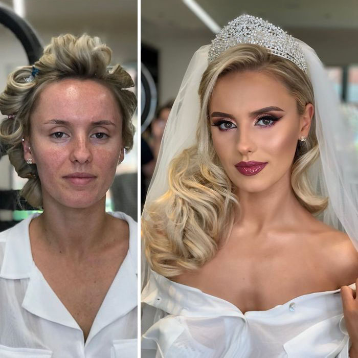 23 Photos Taken Before And After Brides Got Their Wedding Makeup (New Pics)  | Bored Panda