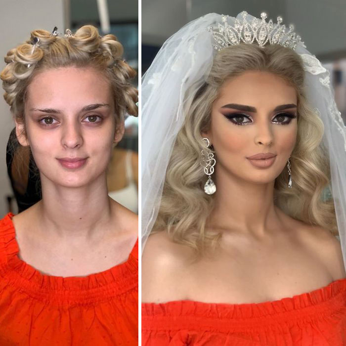 23 Photos Taken Before And After Brides Got Their Wedding Makeup (New Pics)