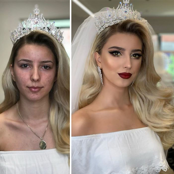 23 Photos Taken Before And After Brides Got Their Wedding Makeup (New Pics)