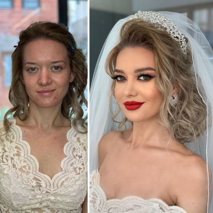 23 Fotos tomadas antes y después de que las novias fueran maquilladas para su boda (Nuevas imágenes)