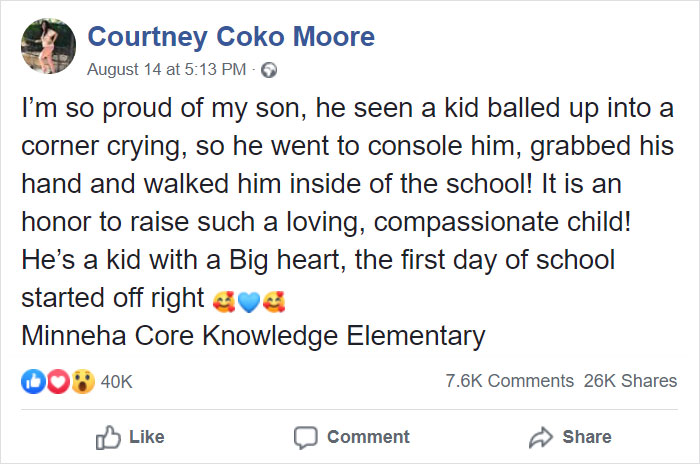This 8 Y.O. Boy Saw An Autistic Boy Crying On The First Day Of School, Grabbed His Hand And Walked Him To Class