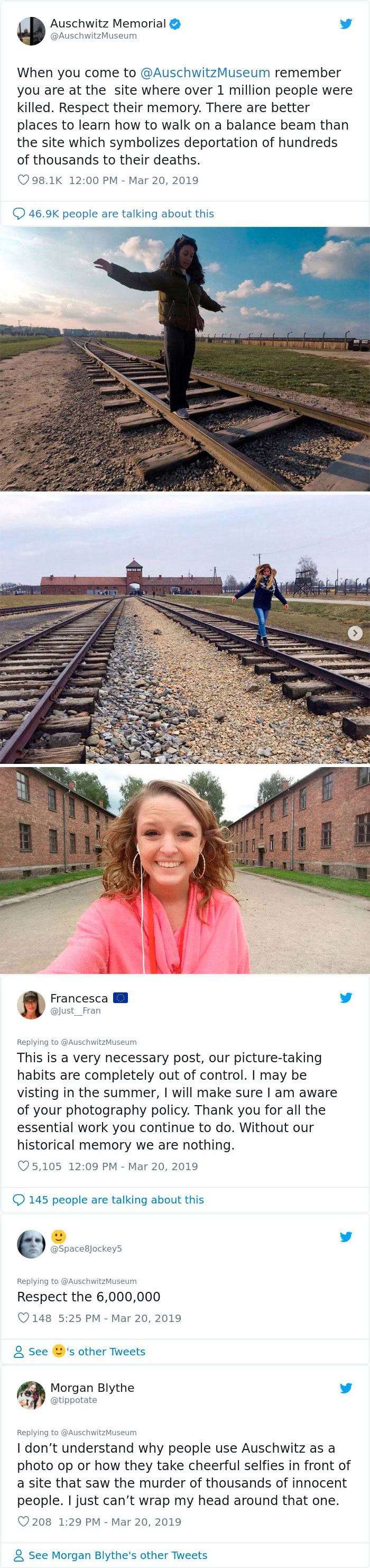 When You Come To Auschwitz Museum Remember You Are At The Site Where Over 1 Million People Were Killed. Respect Their Memory. There Are Better Places To Learn How To Walk On A Balance Beam Than The Site Which Symbolizes Deportation Of Hundreds Of Thousands To Their Deaths