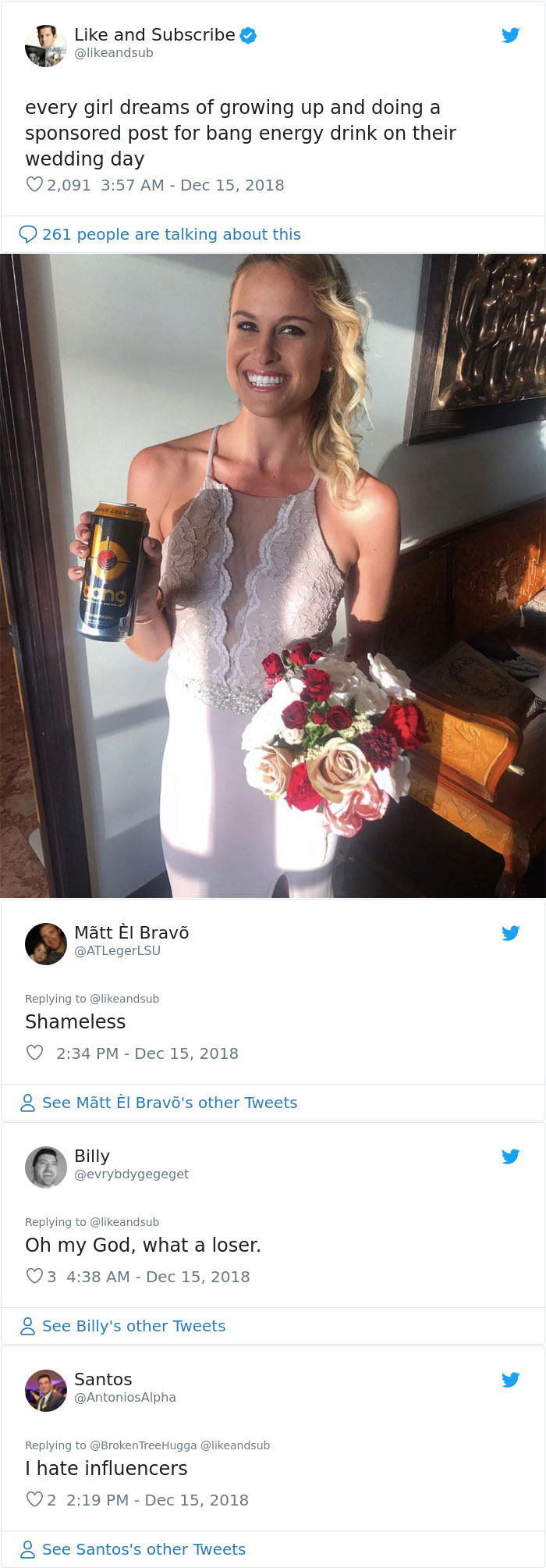 Every Girl Dreams Of Growing Up And Doing A Sponsored Post For Bang Energy Drink On Their Wedding Day