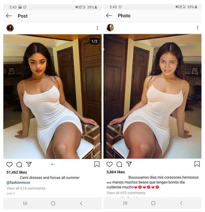Girl On The Right Has Been Stealing Other Models Entire Bodies For Her Instagram Page
