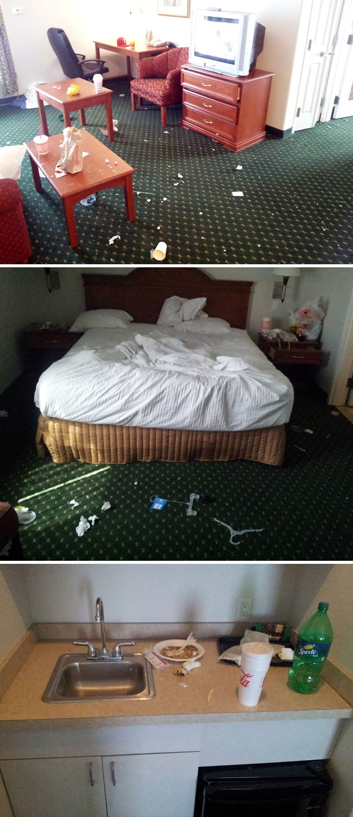 This Is The Room Of A Hotel Guest That Stayed For 3 Days. No Pets, No Kids. Just One Dude With A Mission To Be Disgusting