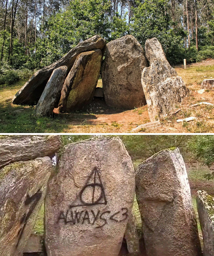 Tumba megalítica de 2000 años en España vandalizada con un graffiti de Harry Potter