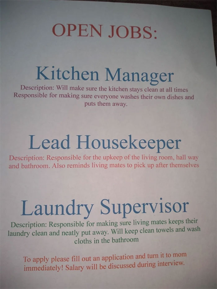 Kids Keep Asking Mom For More Pocket-Money So She Creates Household Chore 'Jobs' And Makes Them Apply