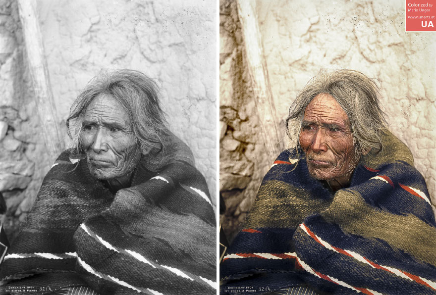 An Old Navajo Brave Huddled In A Blanket, Ca. 1901