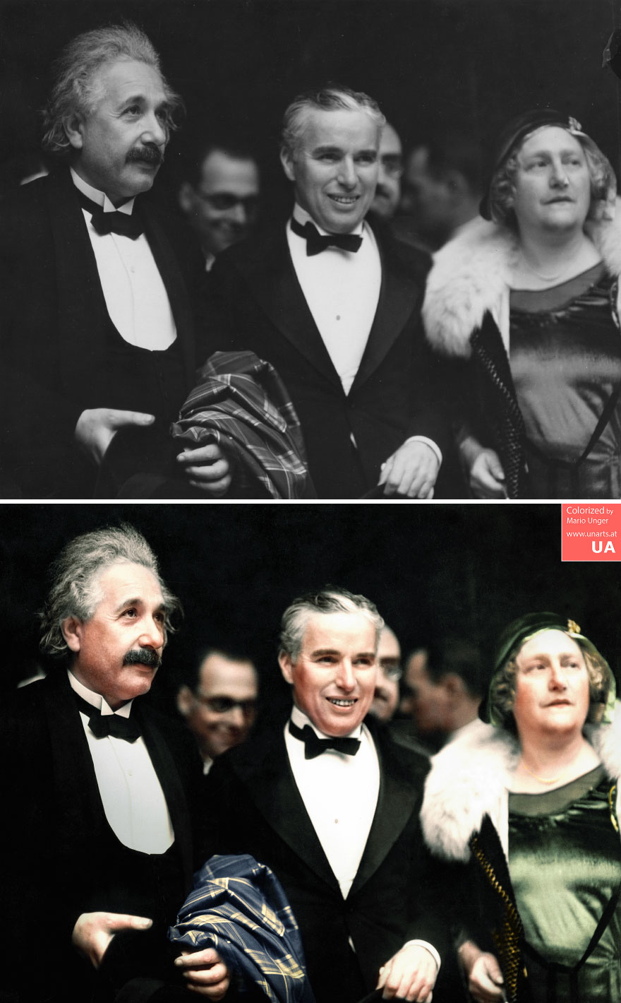 Albert Einstein, His Wife Elsa And Charlie Chaplin At The Premiere Of "City Lights" In Los Angeles, 1931