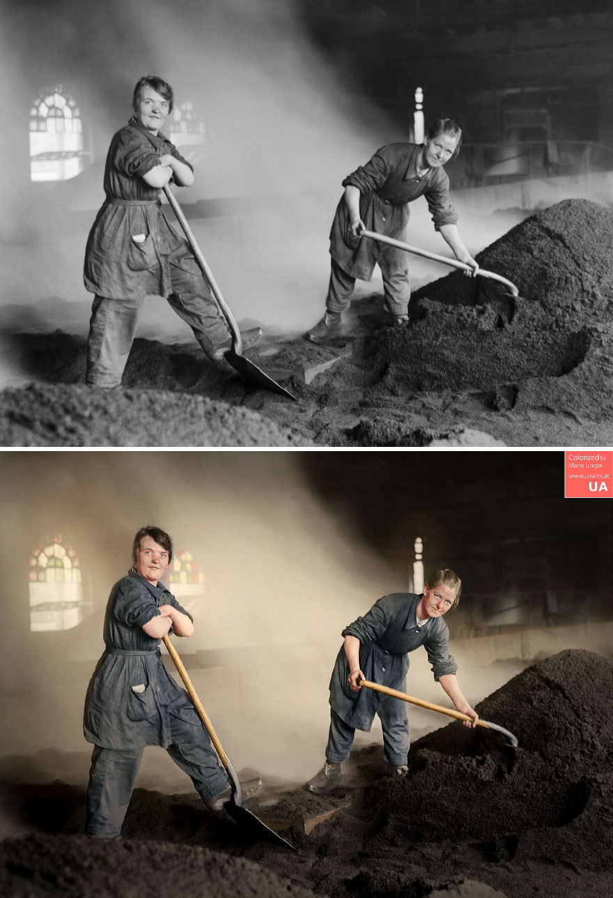 Female War Workers Feed The Charcoal Kilns Used For Purifying Sugar At The Glebe Sugar Refinery Co., Greenock, Scotland, 1918