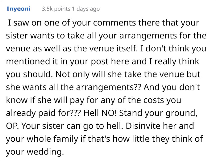 Bride Refuses To Give Up Her Dream Wedding Venue For Sister’s Shotgun Wedding, So Her Family Turns Against Her