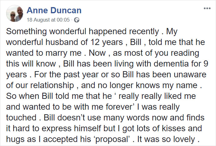 Sweet Man Suffering From Dementia Proposes To His 'Girlfriend' Who's Actually His Wife Of 12 Years