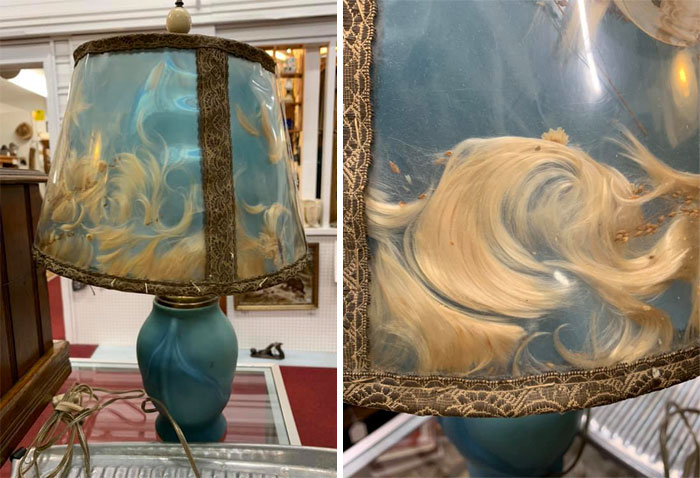 Found This Interesting Lamp Today... I Think It Has Hair Inside The Shade??? Looks Like This Is A Van Briggle Art Piece But In Pretty Rough Condition!