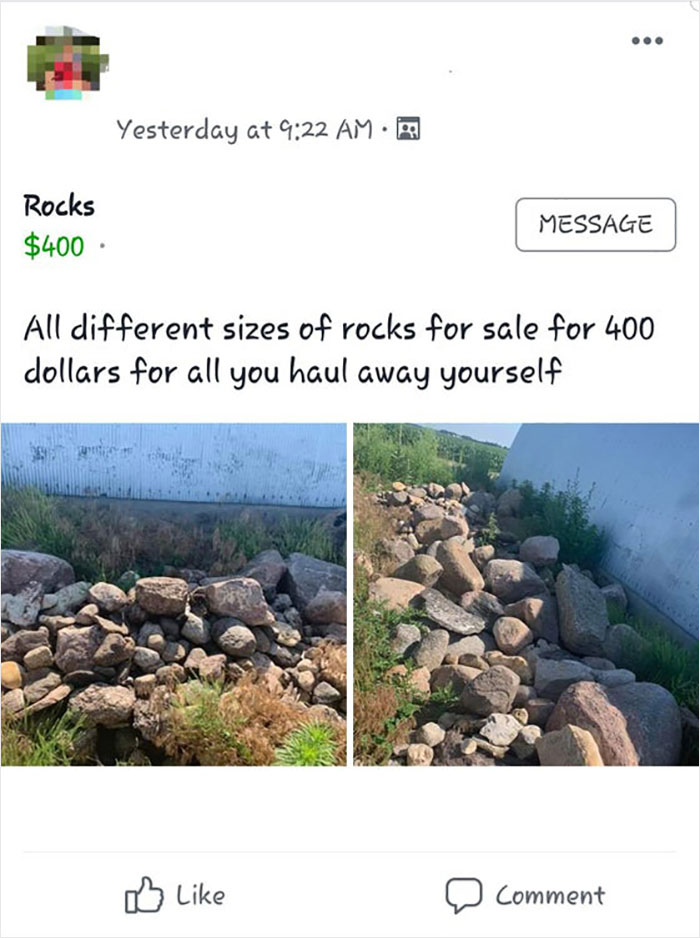 Wants $400 For You To Pick And Haul Rocks
