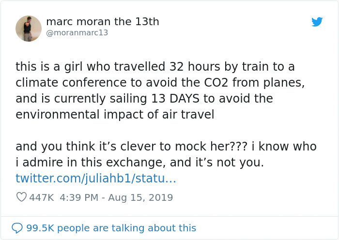 People Make Fools Of Themselves For Bullying A 16-Year-Old Activist Who Chose To Travel For 13 Days Instead Of Flying 10 Hours