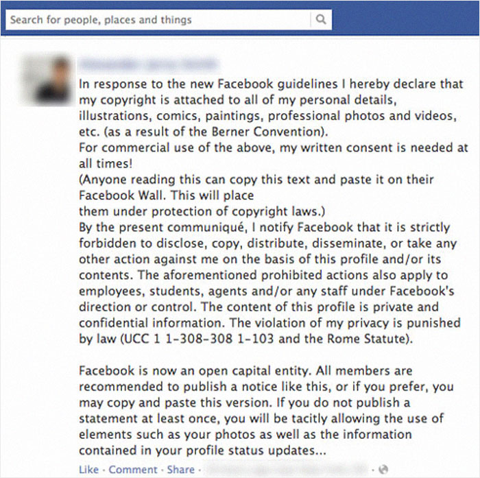 Those Shareable Facebook Posts Saying You Are Legally Proclaiming That Facebook Can’t Use Your Personal Information
