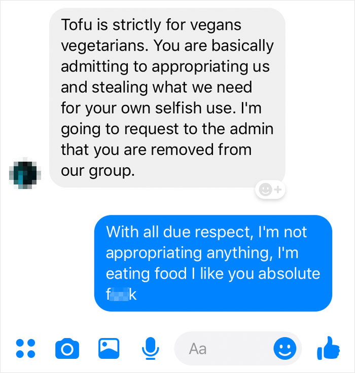 Person Shares A Conversation With An Aggressive Vegan Who Accused Them Of Appropriation Just Because They Enjoy Tofu