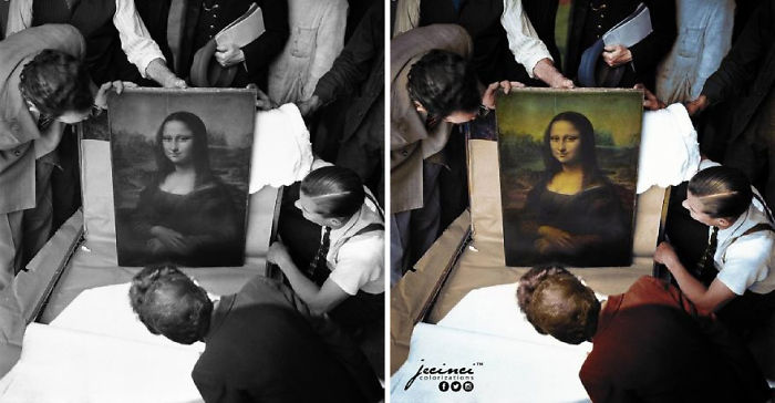 Desembalaje de la Mona Lisa al final de la Segunda Guerra Mundial, 1945