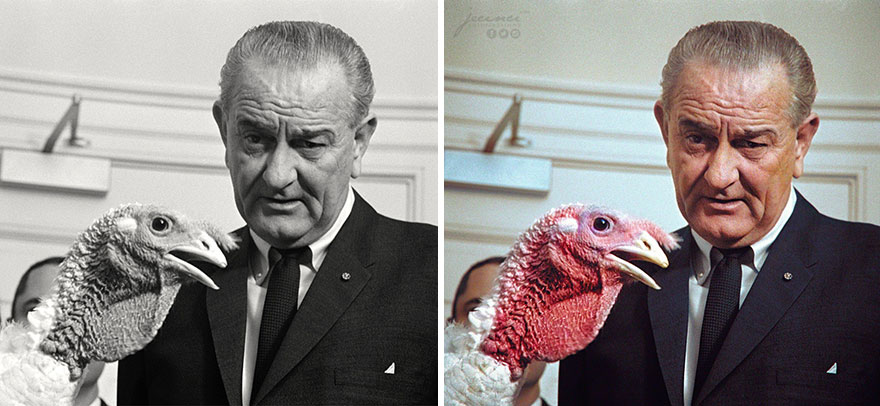 President Lyndon B. Johnson And A Turkey Presented To Him In The Fish Room Of The White House, November 16, 1967
