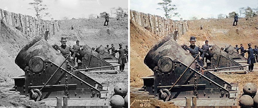 US Civil War - 13 Inch Mortars - Ca. May 1862, Yorktown, Virginia. Battery No. 4, 1st Connecticut Heavy Artillery, South End