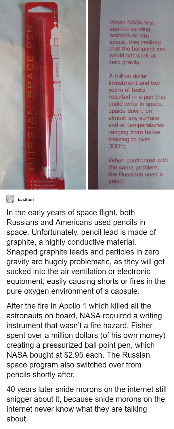 User Explains Why We Don't Use Pencils In Space