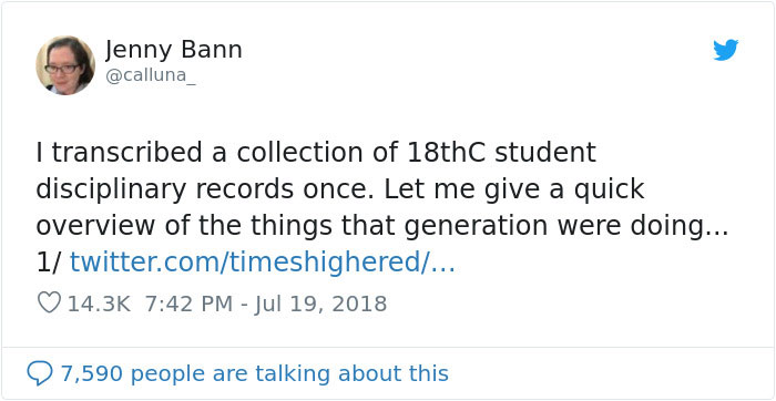 Woman Shares 18th Century Student Disciplinary Records In Response To 'Millennials Are The Worst' Claim