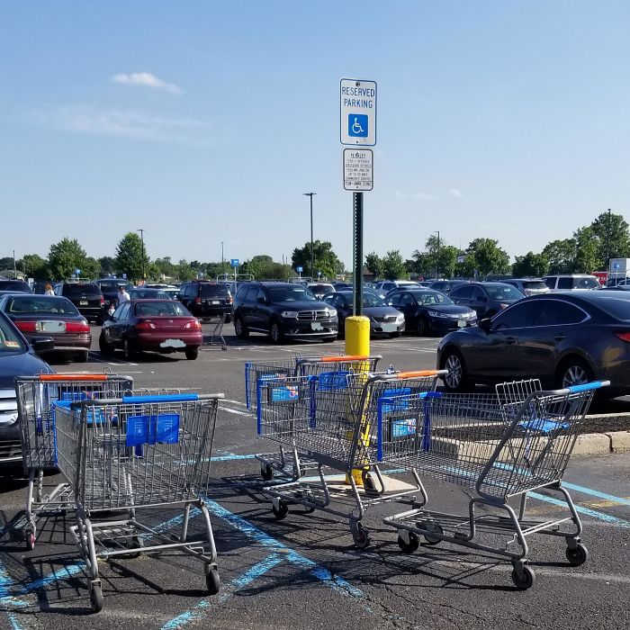Walmart Shoppers Using Handicapped Spaces As A Cart Drop-Off