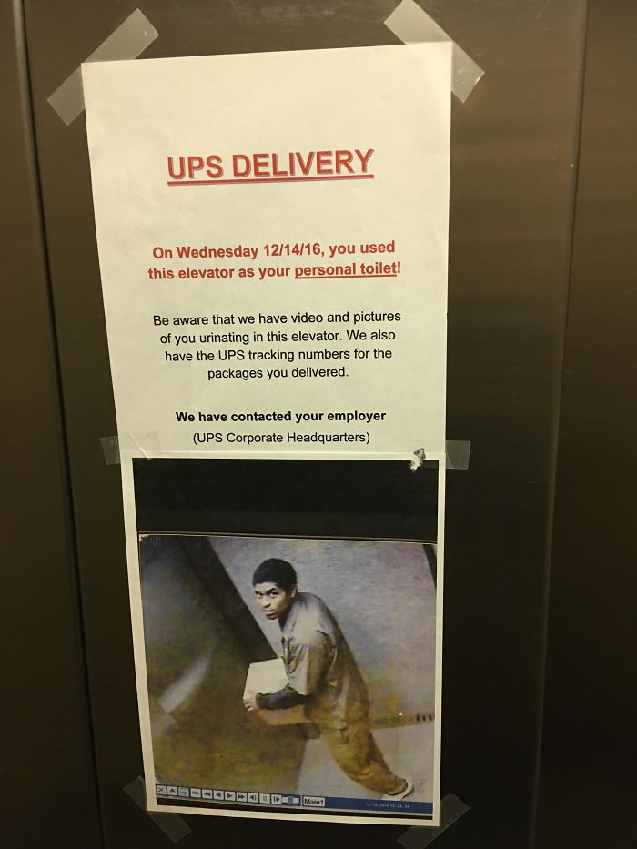 UPS Delivery Driver Caught Peeing In Elevator En Route To Deliveries In My Old Building