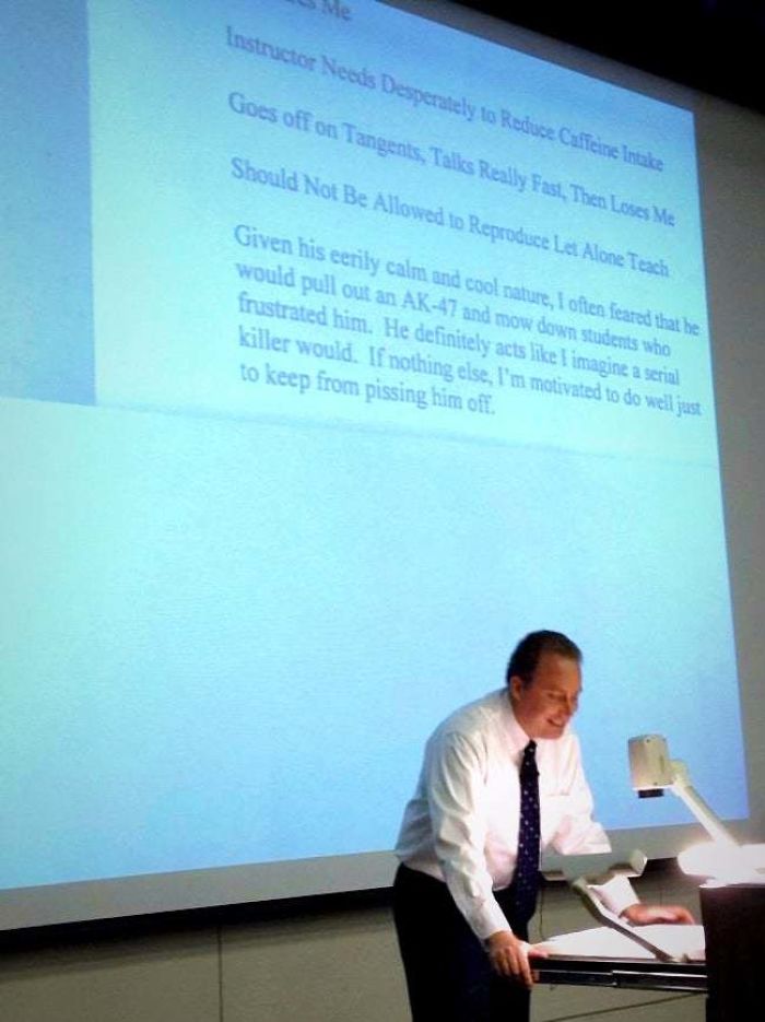 Professor Reads His Reviews During The Course