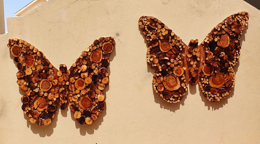Butterflies ‘Repurposed’ From A Felled Tree.