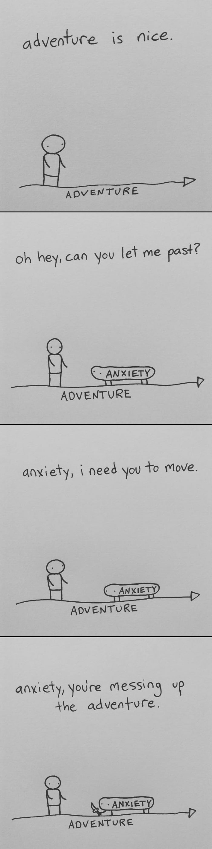 I Started Drawing Minimalist Comics About My Mental Health This Year And For Some Reason That Means Drawing Anxiety Kind Of Like It's A Hotdog