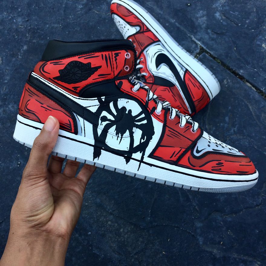 If I Didn't Paint These 'Into The Spiderverse' Sneaker Customs, I'd Swear They Were Photoshopped