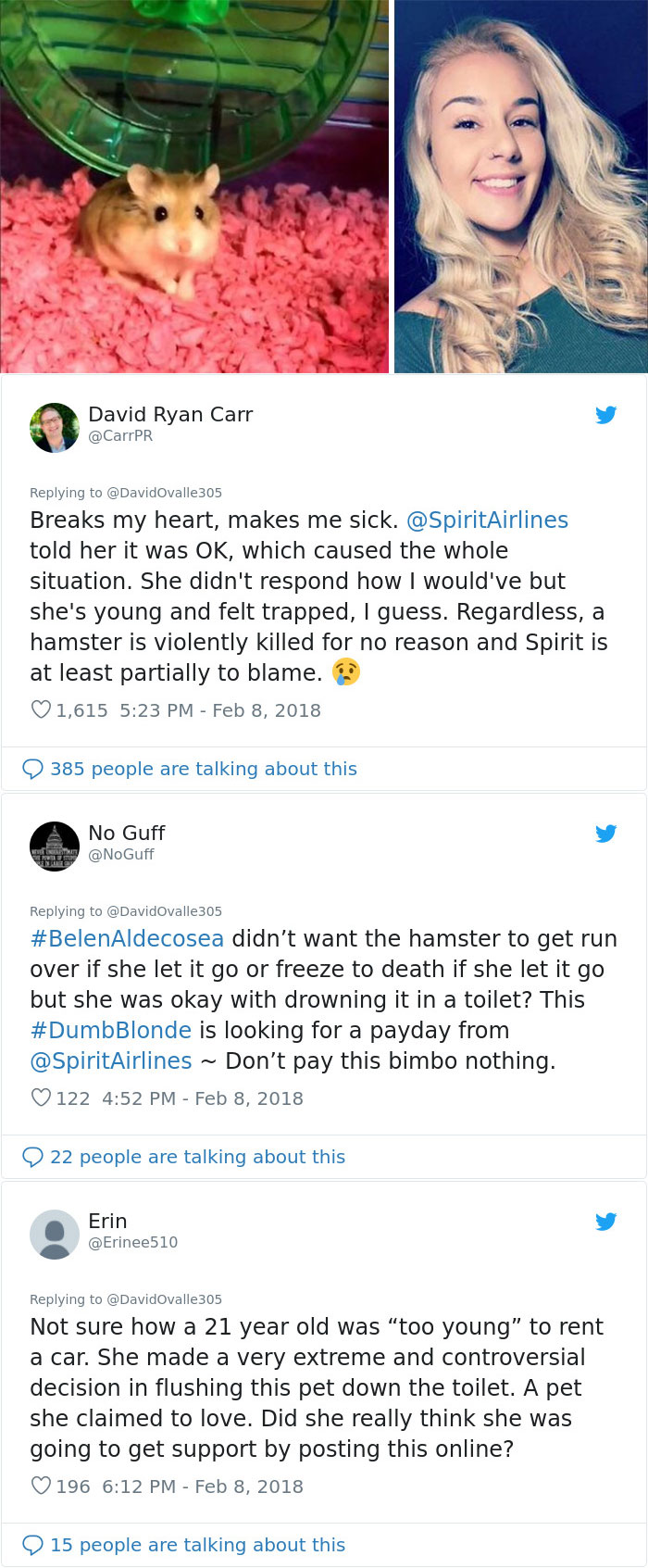 Emotional Support Hamster's Owner Claimed The Staff Working For Spirit Airlines Told Her That Pebbles Would Have To Be Flushed Down A Toilet
