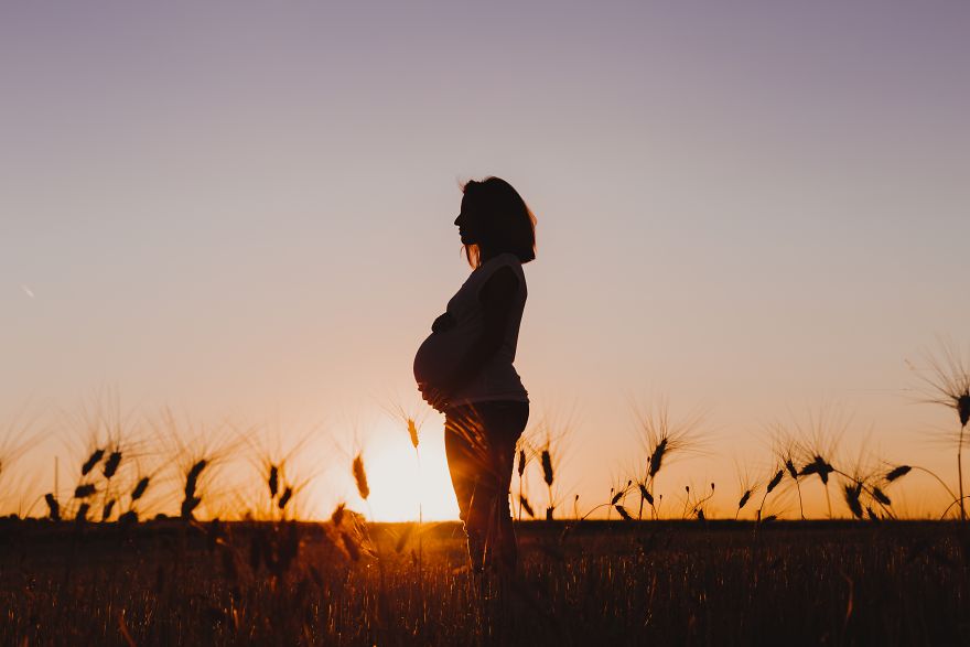 Beautiful Pregnant Woman At Sunset