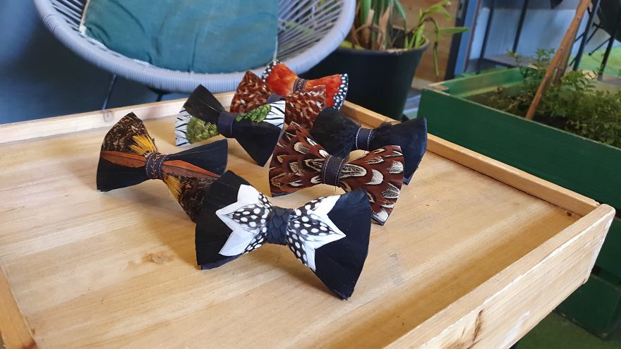 We Hand Made These Bow Ties From Natural Birds Feathers