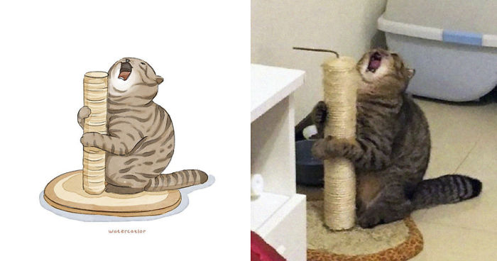 30 Of The Funniest Internet-Famous Cat Pics Get ‘Watercolorized’ By Amelia Rizky