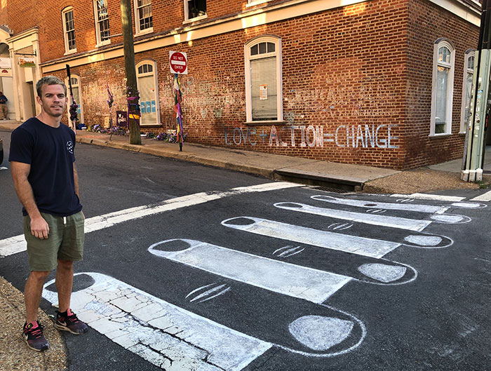 2 Years Ago, This Intersection In My Hometown Of Charlottesville Became Known For Hate. This Morning, I Drew The Crosswalk Into A Symbol Of Unity