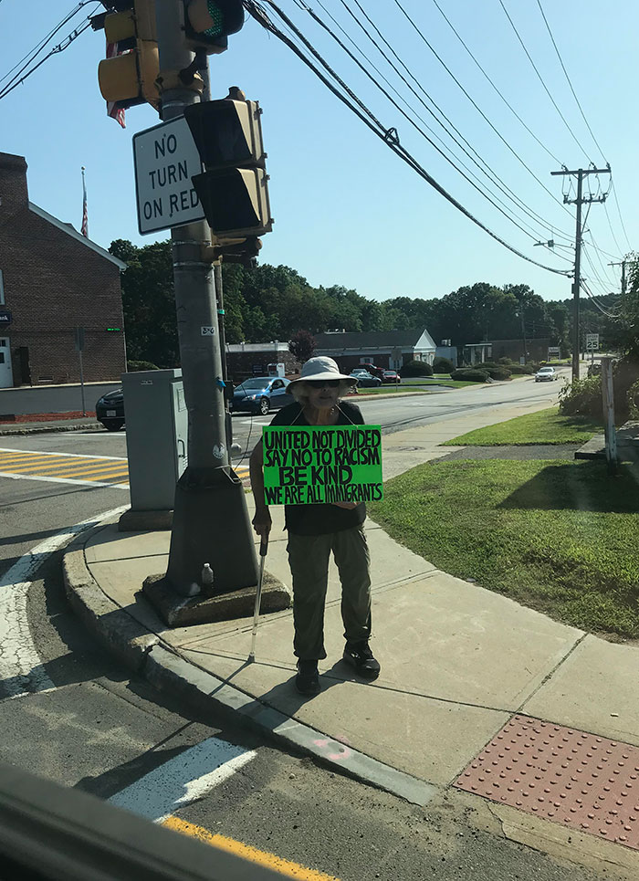 Nearly Every Day This Elderly Women Stands With This Sign Up, Facing The Traffic