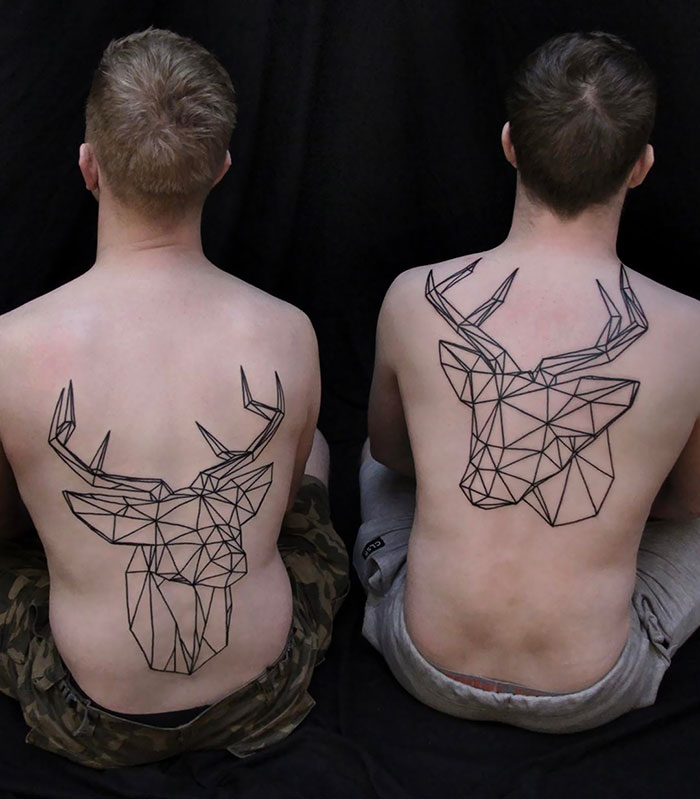 Paired Geometric Back Tattoos