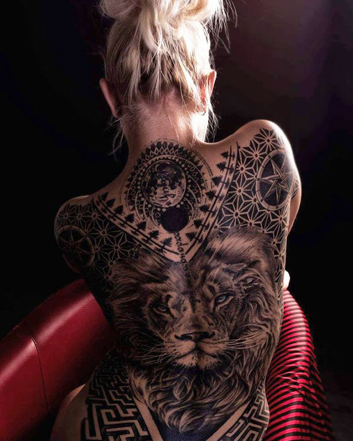 Lion Back Piece Tattoo