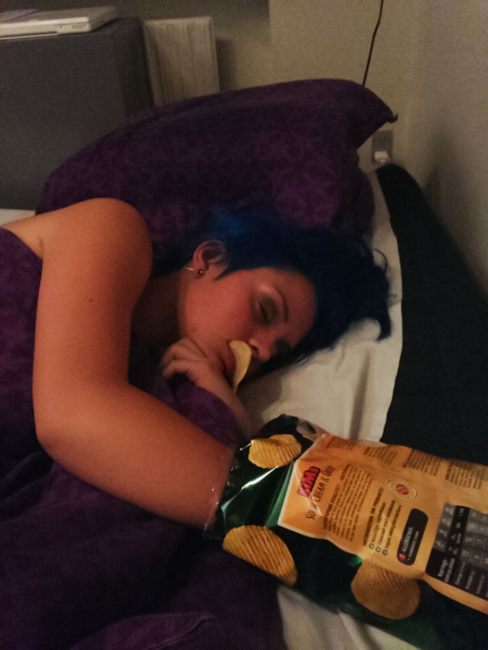 My Girlfriend And I Got Home From A Party And Got A Little Hungry. She Fell Asleep Like This