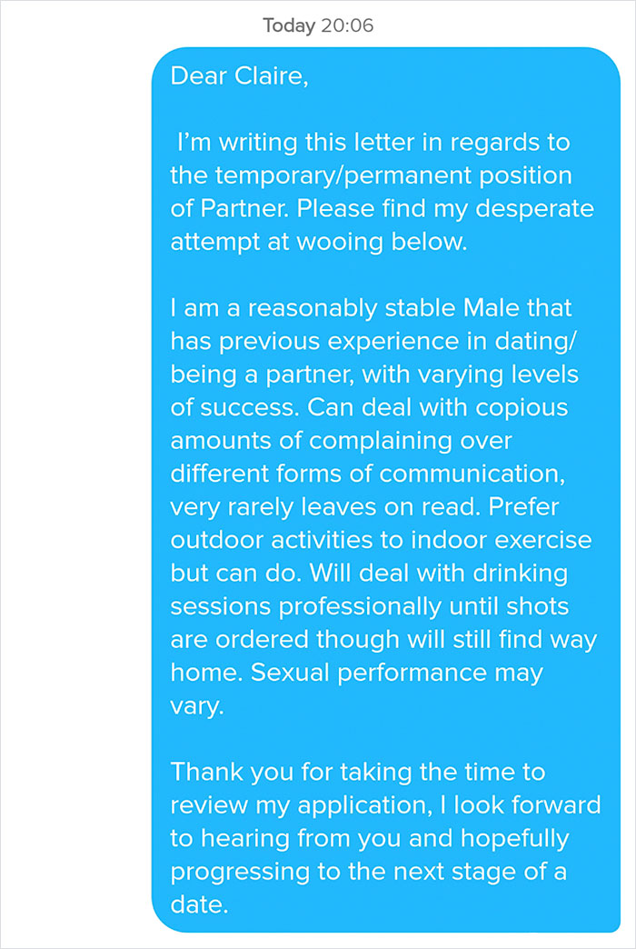 Guy Sends A 'Cover Letter' To His Tinder Match Who's A Business Teacher, Completely Nails It