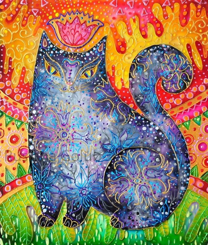 Cat Art. Stained Glass Painting By Ruslana Golub