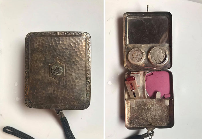 I Found My Great Grandmothers Vintage Evening Out/Makeup Coin Purse The Other Day. The Buffalo Nickel Is Dated At 1935 And The Mercury Dime Is Dated At 1945. Wanted To Share This Neat Find If Anyone New Anything About It And Would Like To Share