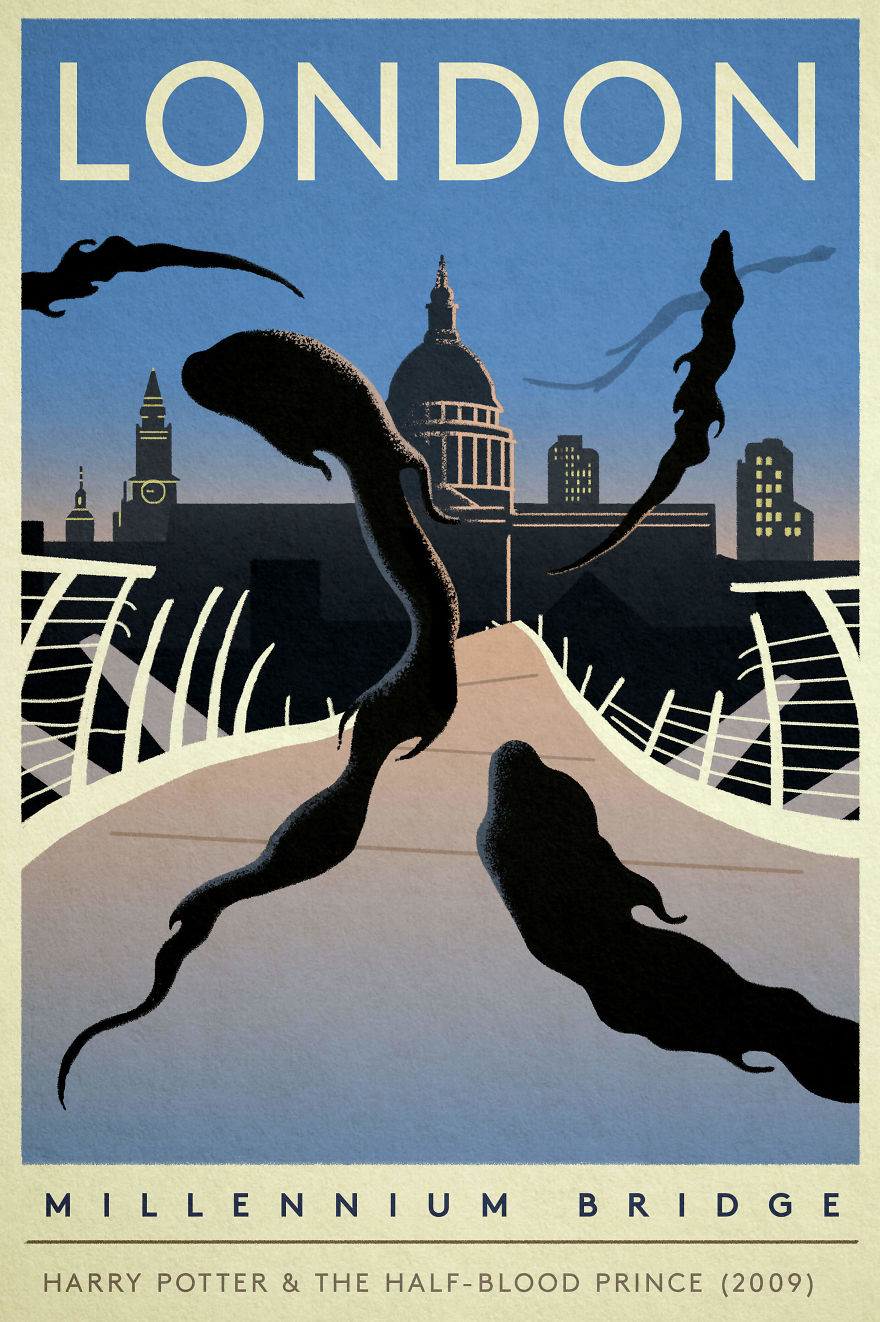 We Created Vintage-Style Travel Posters For Iconic Landmarks Destroyed By Movie Monsters