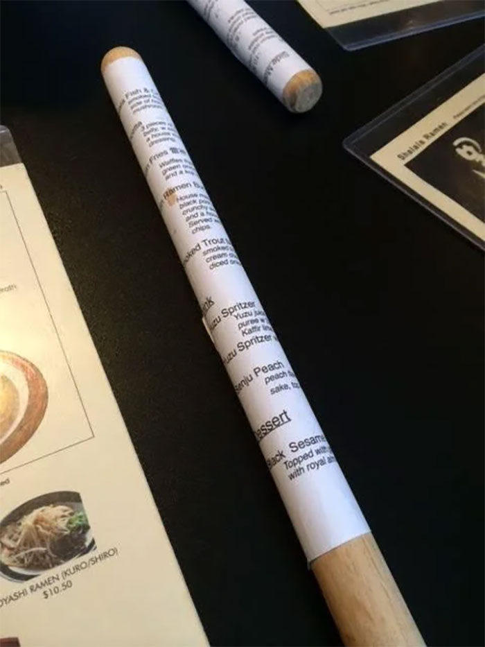 This Restaurant Wraps Their Menu Around A Wooden Stick... There Was Absolutely No Explanation Or Purpose To It